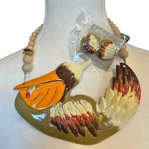 Vintage Deadstock 1970s–1980s Pelican Necklace & Earrings Set